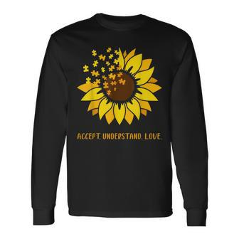 Accept Understand Love Autism Awareness Month Sunflower Long Sleeve T-Shirt - Seseable