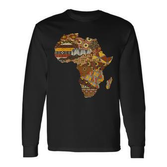 Africa Map Kente Cloth Black History Month Afro Africa Pride Long Sleeve T-Shirt - Seseable