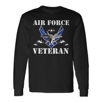Air Force Veteran With Vintage Roundel And F35 Long Sleeve T-Shirt - Seseable