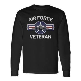 Air Force Veteran With Vintage Roundel And F15 Jet Men Women Long Sleeve T-shirt Graphic Print Unisex - Seseable