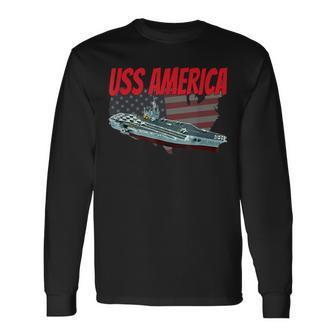 Aircraft Carrier Uss America Cv-66 For Grandpa Dad Son Long Sleeve T-Shirt | Seseable CA