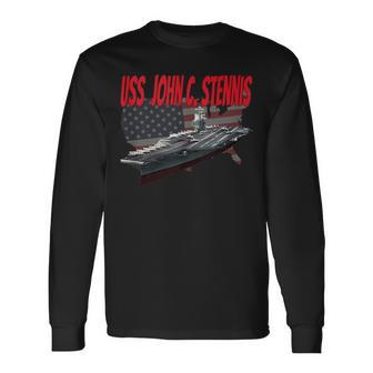 Aircraft Carrier Uss John C Stennis Cvn-74 Grandpa Dad Son Long Sleeve T-Shirt - Seseable