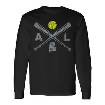 Alabama Softball Bats & Ball Retro Style Softball Player Long Sleeve T-Shirt T-Shirt | Mazezy