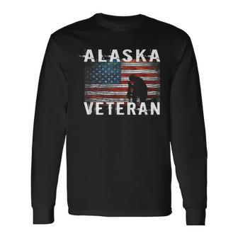 Alaska Veteran Us Flag I Served My Country Men Women Long Sleeve T-shirt Graphic Print Unisex - Seseable