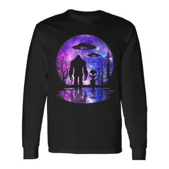 Alien And Bigfoot Full Moon Sasquatch Ufo Long Sleeve T-Shirt T-Shirt | Mazezy