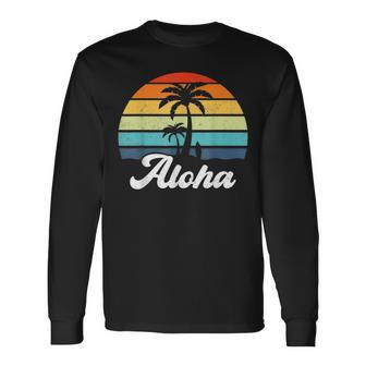 Aloha Hawaii Hawaiian Island Palm Beach Surfboard Surf V4 Long Sleeve T-Shirt - Seseable