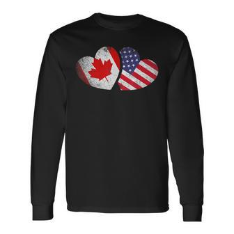 American Canadian Heart Valentines Day Usa Flag Canada Long Sleeve T-Shirt - Seseable