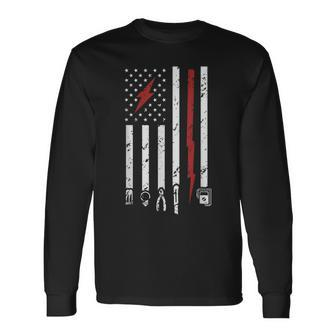 American Electritian Usa Flag Patriot Handyman Dad Birthday Long Sleeve T-Shirt - Seseable