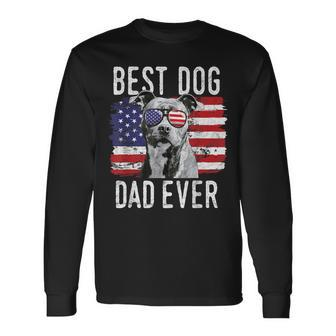 American Flag Best Dog Dad Ever Staffordshire Bull Terrier Long Sleeve T-Shirt T-Shirt | Mazezy