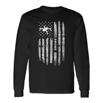 American Flag Drone Clothing Drone Pilot Vintage Drone Long Sleeve T-Shirt T-Shirt | Mazezy