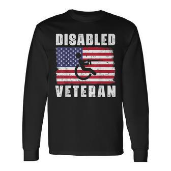 American Flag Retro Vintage Disabled Veteran Retro Vintage Long Sleeve T-Shirt - Seseable