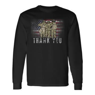 American Flag Thank You Veterans Proud Veteran V8 Long Sleeve T-Shirt - Seseable