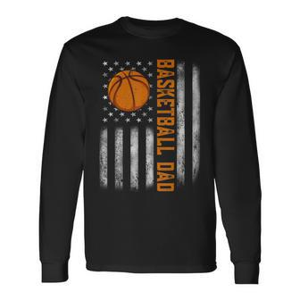 American Flag Vintage Basketball Flag Dad Fathers Day Long Sleeve T-Shirt - Seseable