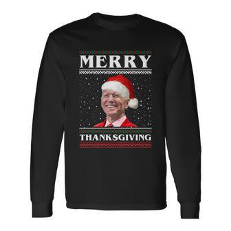 Anticool biden Merry Thanksgiving Biden Santa Ugly Christmas Long Sleeve T-Shirt - Monsterry DE