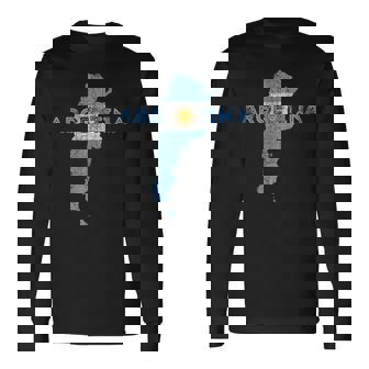 Argentinian Map And Flag Souvenir Distressed Argentina Men Women Long Sleeve T-shirt Graphic Print Unisex | Seseable UK