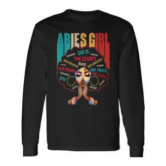 Aries Girl She Slays & Prays March April Birthday Queens Long Sleeve T-Shirt T-Shirt | Mazezy