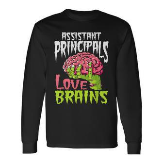 Assistant Principals Love Brains Zombie Teacher Halloween Men Women Long Sleeve T-Shirt T-shirt Graphic Print - Thegiftio UK