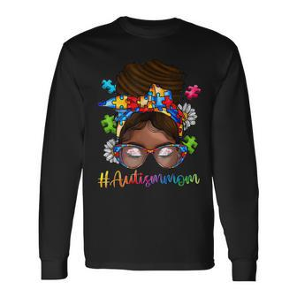 Autism Afro Mom Curly Hair American African Autism Awareness Long Sleeve T-Shirt T-Shirt | Mazezy