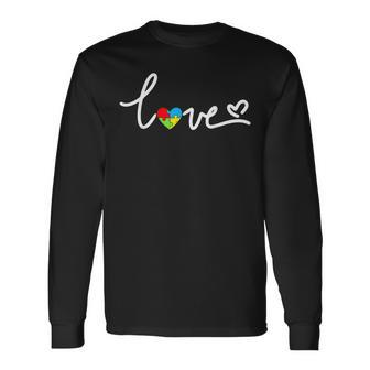 Autism Awareness Day Love Puzzle Pieces Heart Long Sleeve T-Shirt - Seseable