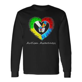 Autism Awareness Hands In Heart Puzzle Pieces Long Sleeve T-Shirt - Seseable