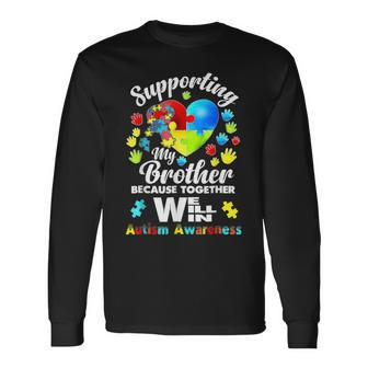 Autism Awareness Month Supporting My Brother Puzzle Long Sleeve T-Shirt - Seseable