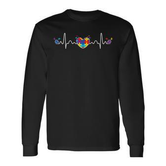 Autism Heartbeat Autistic Awareness Fighter Special Needs Long Sleeve T-Shirt - Seseable