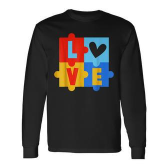Autism Valentines Day Puzzle Love Heart Autistic Valentine Men Women Long Sleeve T-shirt Graphic Print Unisex - Seseable