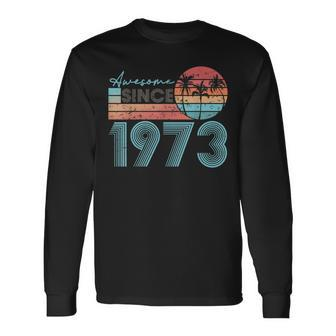 Awesome Since 1973 Retro Beach Sunset Vintage-1973 Long Sleeve T-Shirt - Seseable