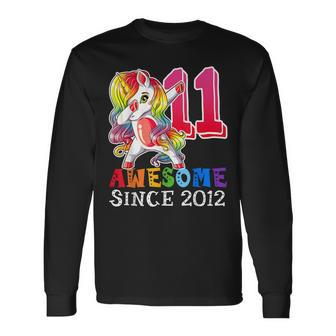 Awesome Since 2012 Dabbing Unicorn 11 Year Old Birthday Girl Long Sleeve T-Shirt - Seseable