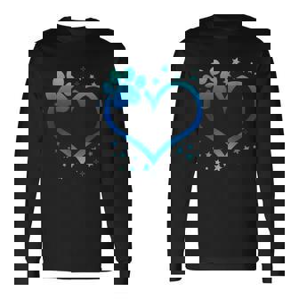 Awesome Blue Paw Print Heart Dog Cat Animal Lovers Long Sleeve T-Shirt T-Shirt | Mazezy