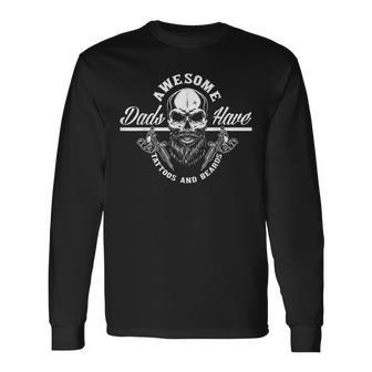 Awesome Dads Have Tattoos And Beards Father Dad Long Sleeve T-Shirt - Thegiftio UK