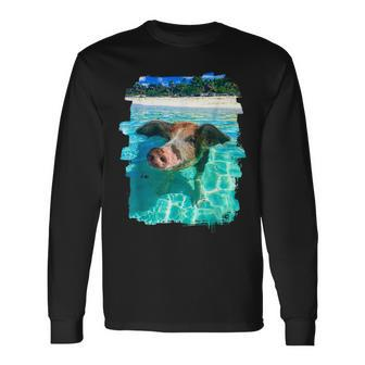 The Bahamas Swimming Pig Caribbean Beach Trips Summer Vibes Long Sleeve T-Shirt T-Shirt | Mazezy