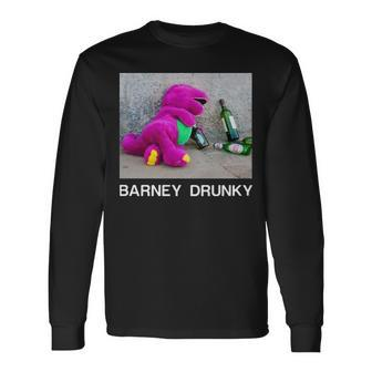Barney Drunky Wine Bottle The Dinosaur Long Sleeve T-Shirt | Mazezy