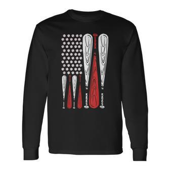 Baseball American Flag Usa Flag Baseball Player Fans Long Sleeve T-Shirt T-Shirt | Mazezy