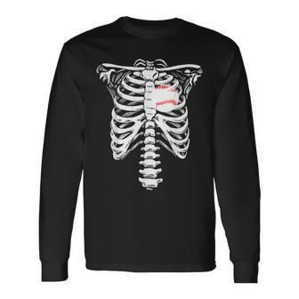 Baseball Heart Skeleton Rib Cage Halloween Love Baseball Men Women Long Sleeve T-Shirt T-shirt Graphic Print - Thegiftio UK