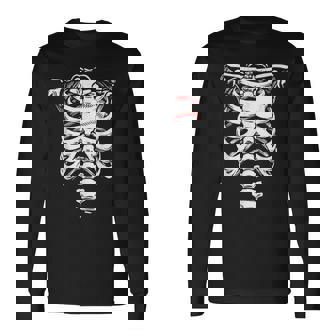Baseball Heart Skeleton Rib Cage Halloween Love Baseball Men Women Long Sleeve T-Shirt T-shirt Graphic Print - Thegiftio
