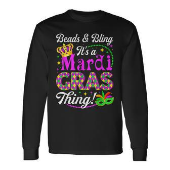 Beads & Bling Its A Mardi Gras Thing Party Mask Beads Long Sleeve T-Shirt - Seseable