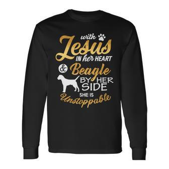 Beagle Dog With Jesus In Her Heart Mom Women 158 Beagles Long Sleeve T-Shirt - Monsterry