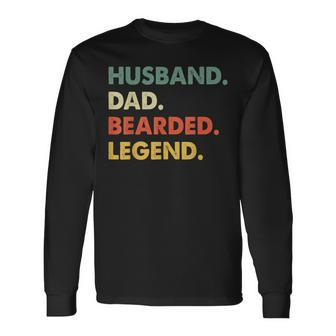 Bearded Men Husband Dad Bearded Legend Vintage Long Sleeve T-Shirt - Seseable