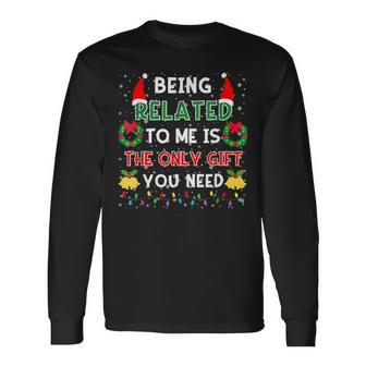 Being Related To Me Funny Christmas Family Xmas Pajamas Joke Men Women Long Sleeve T-shirt Graphic Print Unisex - Seseable