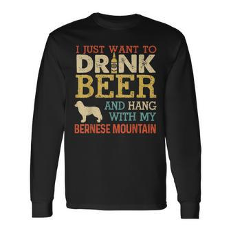 Bernese Mountain Dad Drink Beer Hang With Dog Vintage Long Sleeve T-Shirt - Seseable