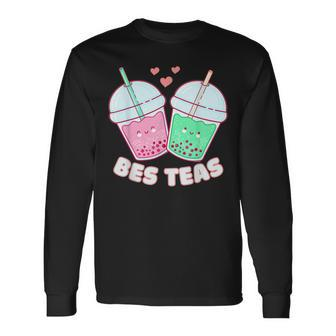 Bes Teas Cute Bestie Bubble Tea Boba Best Friends Long Sleeve T-Shirt - Seseable