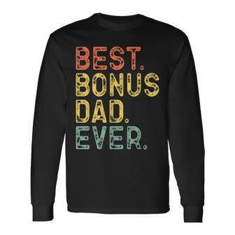Best Bonus Dad Ever Retro Vintage Step-Father Long Sleeve T-Shirt - Seseable