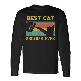 Best Cat Brother Ever Vintage Cats Happy Fathers Day Long Sleeve T-Shirt - Thegiftio UK