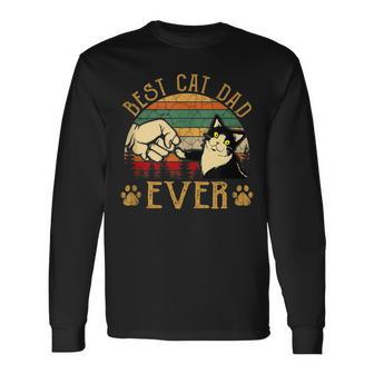 Best Cat Dad Ever Cat Dad Father Vintage Long Sleeve T-Shirt - Seseable