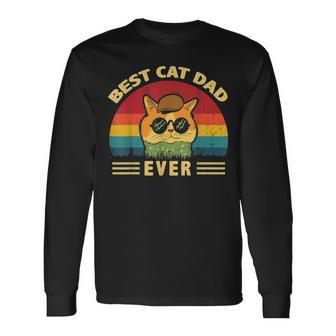 Best Cat Dad Ever Cat Dad Fathers Day Vintage Long Sleeve T-Shirt - Seseable