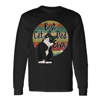 Best Cat Dad Ever Tuxedo Fathers Day Retro Long Sleeve T-Shirt - Seseable