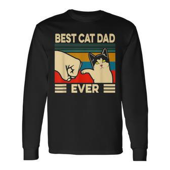 Best Cat Dad Ever Vintage Men Bump Fit Fathers Day V2 Long Sleeve T-Shirt - Seseable