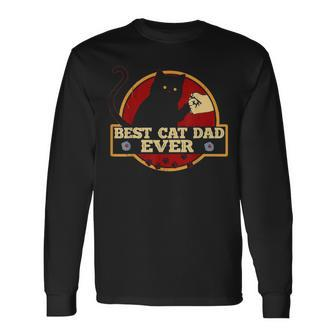 Best Cat Dad Ever Vintage Men Bump Fit Fathers Day V3 Long Sleeve T-Shirt - Seseable
