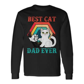 Best Cat Dad Ever Vintage Daddy Fathers Day Cat Lovers Long Sleeve T-Shirt - Thegiftio UK